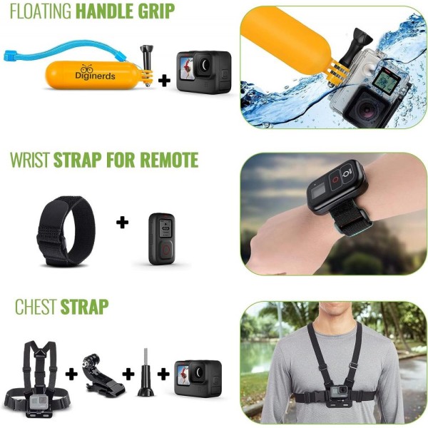 Набір аксесуарів DigiNerds 50 in 1 Action Camera Accessory Kit Compatible with GoPro Hero11/10/9/8/7/6/5, GoPro Max, GoPro Fusi