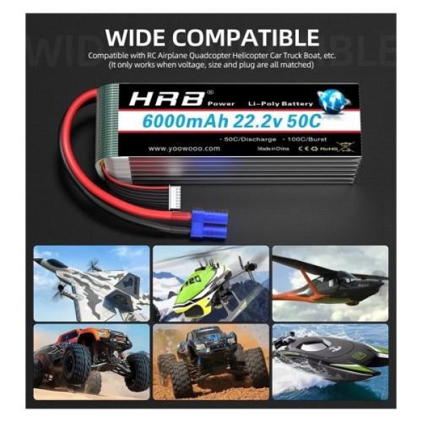 Акумулятор HRB POWER Lipo 6s 22.2V 6000mAh (HR-6000MAH-6S-50C-XT60)