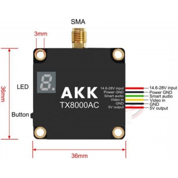 Відеопередавачі AKK Ultra Long Range 8W 4.9G-6G 96CH (TX8000AC)