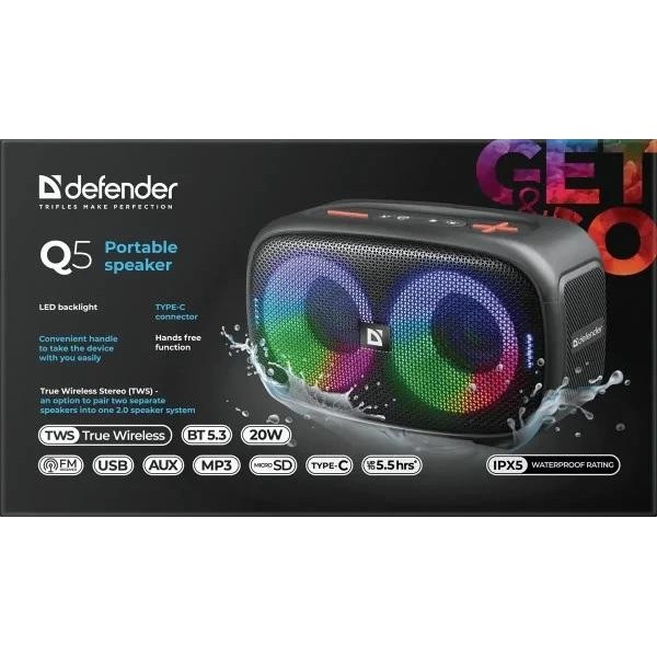 Портативна колонка Defender Q5 Black (65305)