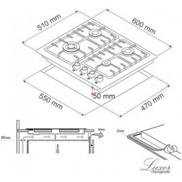 Газова варильна поверхня LUXOR Hausgerate EG 740 Wh