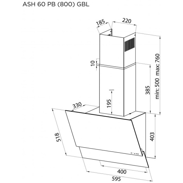 Витяжка похила Pyramida ASH 60 PB (800) GBL