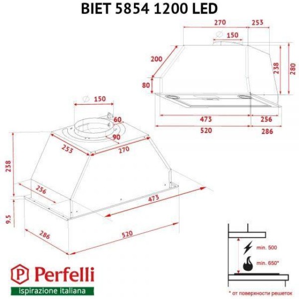 Витяжка вбудована Perfelli BIET 5854 WH 1200 LED