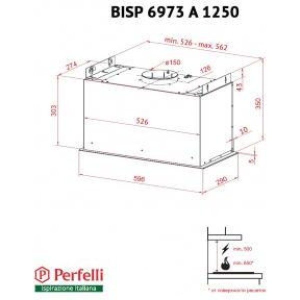 Витяжка вбудована Perfelli BISP 6973 A 1250 GF LED STRIP
