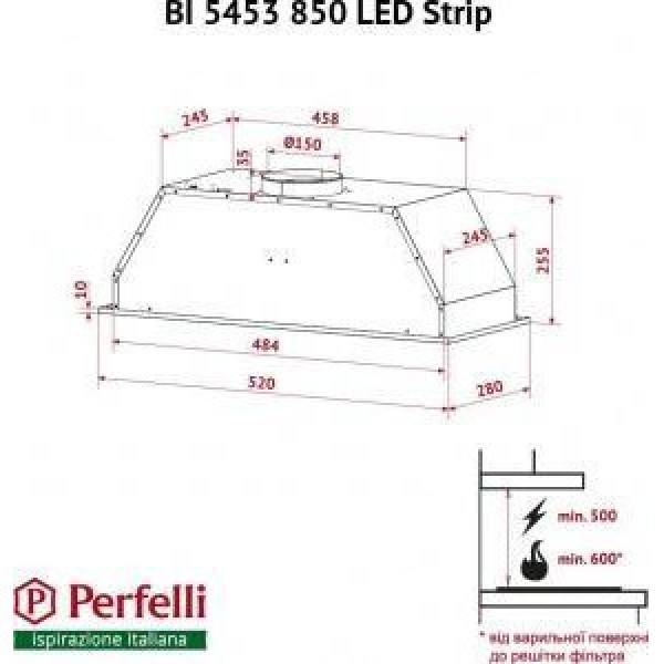 Витяжка вбудована Perfelli BI 5453 WH 850 LED Strip