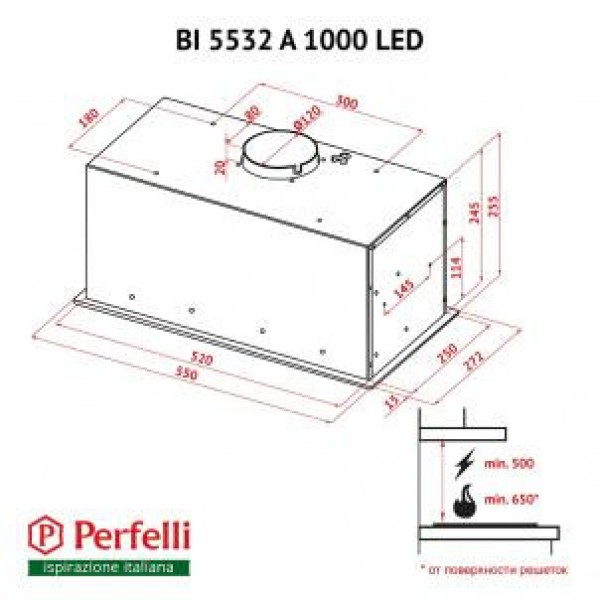 Витяжка вбудована Perfelli BI 5532 A 1000 I LED