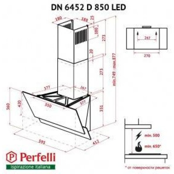 Витяжка похила Perfelli DN 6452 D 850 GR LED