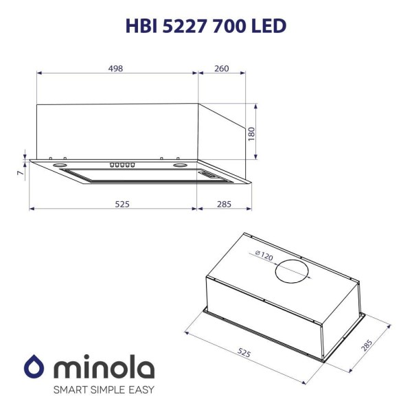 Витяжка вбудована Minola HBI 5227 GR 700 LED
