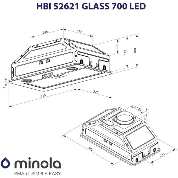 Витяжка вбудована Minola HBI 52621 BL GLASS 700 LED