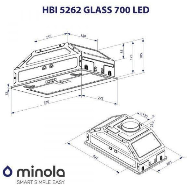 Витяжка вбудована Minola HBI 5262 GR GLASS 700 LED