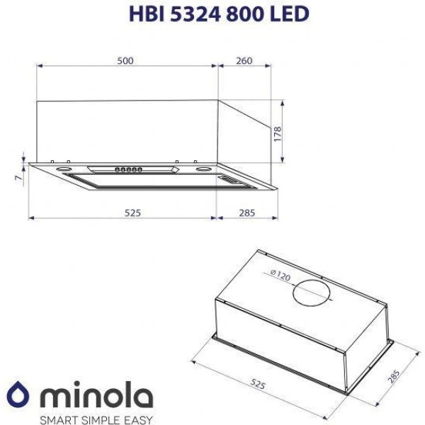 Витяжка вбудована Minola HBI 5324 BL 800 LED