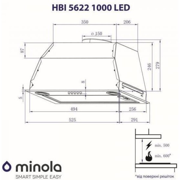 Витяжка вбудована Minola HBI 5622 I 1000 LED