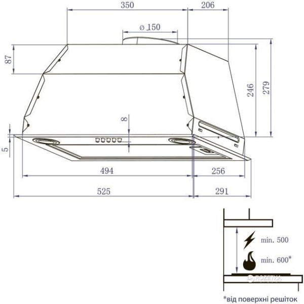 Витяжка вбудована Minola HBI 5622 WH 1000 LED