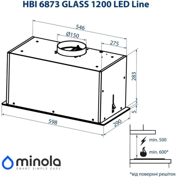 Витяжка вбудована Minola HBI 6873 WH GLASS 1200 LED Line