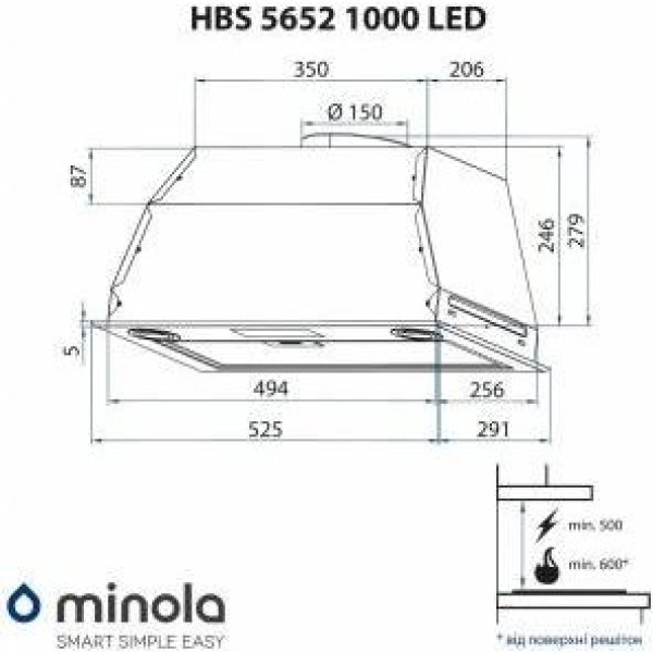 Витяжка вбудована Minola HBS 5652 BL 1000 LED