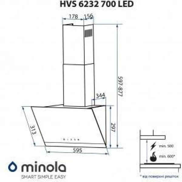 Витяжка похила Minola HVS 6232 BL/INOX 700 LED