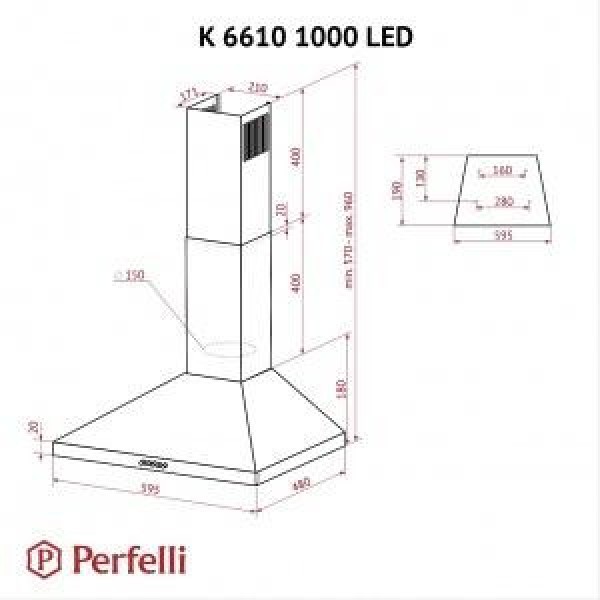 Витяжка купольна Perfelli K 6610 BL 1000 LED