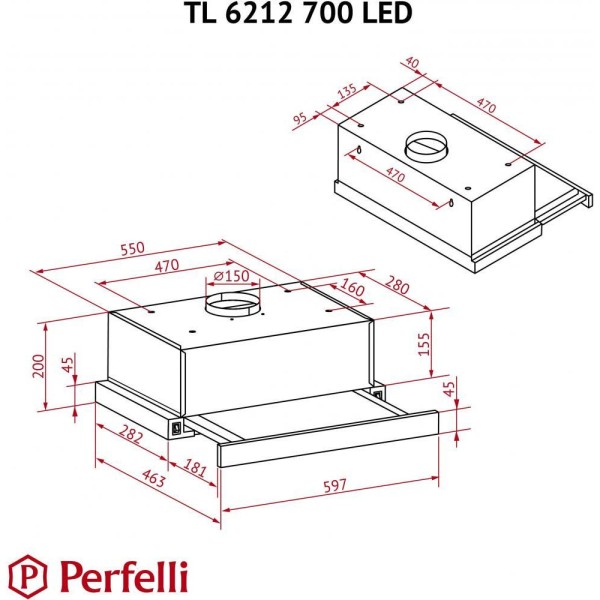 Витяжка телескопічна Perfelli TL 6212 Full BL 700 LED