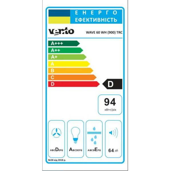 Витяжка похила Ventolux WAVE 60 WH (900) TRC