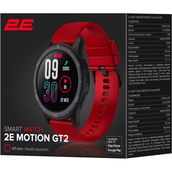 Смарт-годинник 2E Motion GT2 47mm Black-Red (2E-CWW21BKRD)